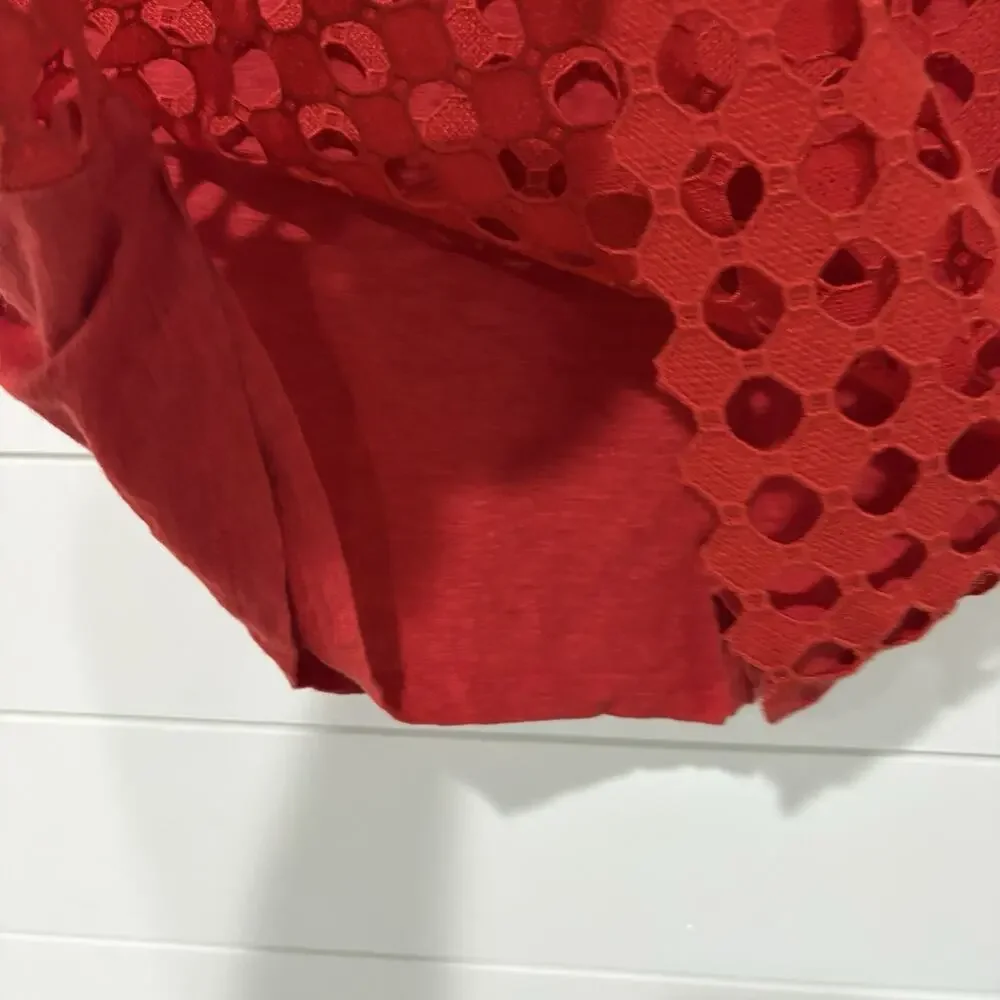 Tory Burch | Top Lace Linen Red Short Sleeve Pullover Classic- Size XS